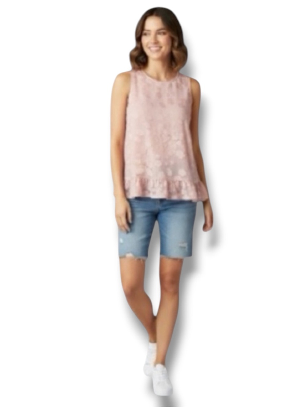 Michael Kors Pink Burnout Floral Peplum Tank Top Blouse Women's XL 🍭